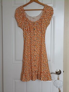 Derek Heart Yellow Floral Button-Front Midi Dress